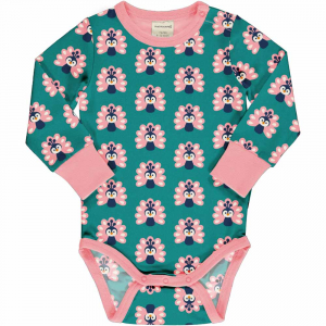 maxomorra Langarm Body mit Pfauen PEACOCK Gr. 74/80