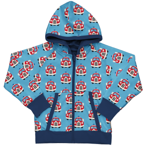 maxomorra Wendejacke mit Kapuze Cardigan Reversible FIRE TRUCK hellblau