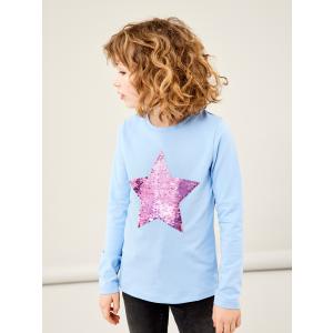 name it Langarmshirt mit Wende Wechsel Wisch Stern nkfTILASTAR hellblau