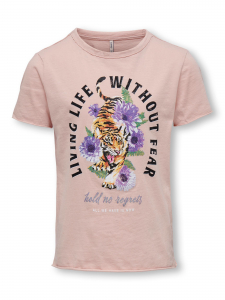 ONLY Kids Mädchen T-Shirt Kurzarm kogLUCY Tiger Rose Smoke