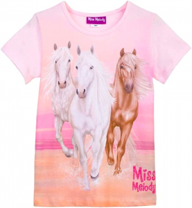 Miss Melody Kurzarm T-Shirt in rosa mit drei Pferden 76027