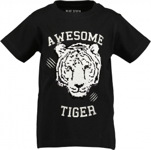 Blue Seven Kurzarm Shirt mit Wechsel Pailletten Tiger in schwarz