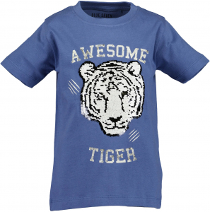 Blue Seven Kurzarm Shirt mit Wechsel Pailletten Tiger in blau