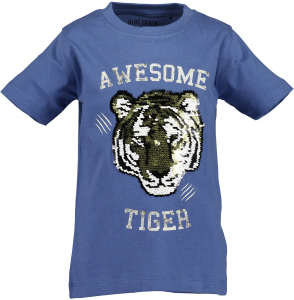 Blue Seven Kurzarm Shirt mit Wechsel Pailletten Tiger in blau