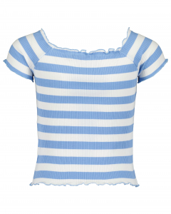 BLUE SEVEN geripptes Carmen Kurzarm Shirt Weiß-Blau 502752