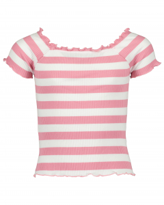 BLUE SEVEN geripptes Carmen Kurzarm Shirt Weiß-Rosa 502752