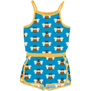 maxomorra Sommer Overall Jumpsuit in blau mit Bienen Jumpsuit Short Picnic Bee