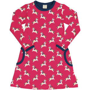 maxomorra nachhaltiges Langarmkleid mit Einhörner Dress Unicorn in pink Gr. 134/140