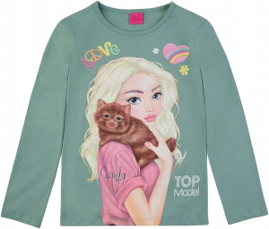 Top Model Langarmshirt mit Candy und Katze 75070 in grün