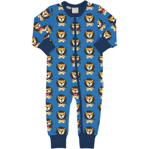 maxomorra Schlafstrampler mit Reißverschluss Löwe Romper LION in blau Gr. 86/92
