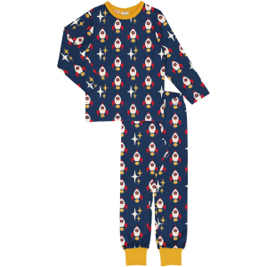 maxomorra Kinder Schlafanzug mit Raumschiffen GOTS Pyjama ROCKET