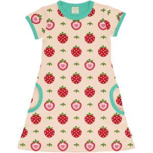 maxomorra Kurzarm Kleid mit Erdbeeren STRAWBERRY in beige