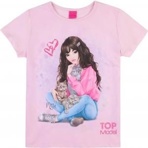 Top Model Kurzarm T-Shirt Miyu mit Katzen in rosa 75011