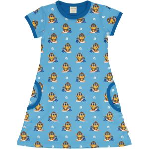 maxomorra Kurzarm Kleid Affe Dress Monkey in hellblau