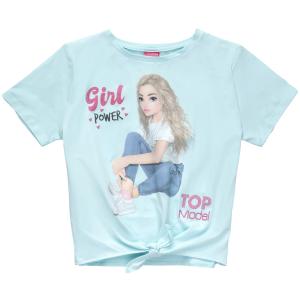 Top Model Kurzarm T-Shirt mit Knoten Girl Power 75056 in hellblau